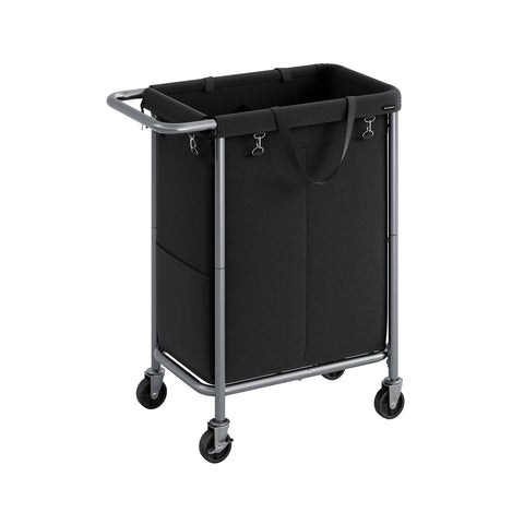 Rootz Laundry Basket on Wheels - Rolling Hamper - Portable Storage Bin - Steel Frame - 69cm x 39cm x 81cm - Ink Black - 600D Oxford Fabric - Lightweight - Easy Assembly - Convenient Mobility