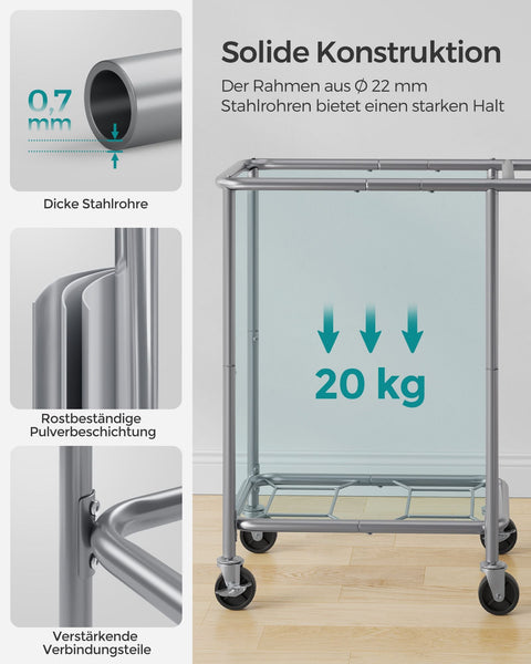 Rootz Laundry Basket on Wheels - Rolling Hamper - Portable Storage Bin - Steel Frame - 69cm x 39cm x 81cm - Ink Black - 600D Oxford Fabric - Lightweight - Easy Assembly - Convenient Mobility