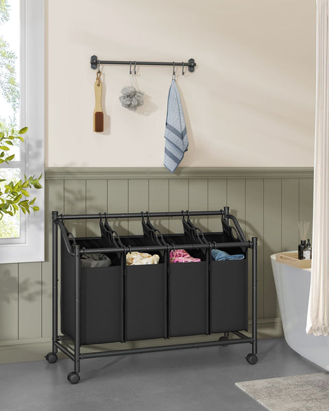 Rootz 4-Bag Laundry Sorter - Clothes Organizer - Detachable Bags - Heavy-Duty Construction - 105cm x 38.5cm x 81cm