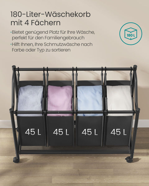 Rootz 4-Bag Laundry Sorter - Clothes Organizer - Detachable Bags - Heavy-Duty Construction - 105cm x 38.5cm x 81cm