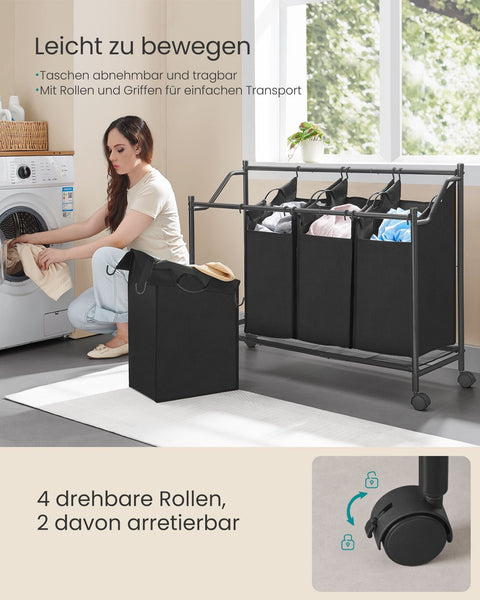Rootz 4-Bag Laundry Sorter - Clothes Organizer - Detachable Bags - Heavy-Duty Construction - 105cm x 38.5cm x 81cm
