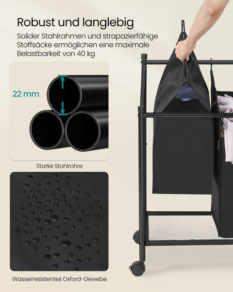 Rootz 4-Bag Laundry Sorter - Clothes Organizer - Detachable Bags - Heavy-Duty Construction - 105cm x 38.5cm x 81cm
