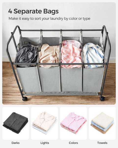 Rootz Gray Laundry Trolley - Clothes Rack - Rolling Cart - Powder-Coated Steel - 600D Polyester - Plastic Wheels - 108cm x 44cm x 172cm - Lightweight - Spacious - Easy Assembly