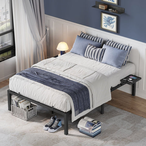 Rootz Classic Black Bed Frame - Metal Frame - Powder-coated - Large Twin Bed - 200cm x 140cm x 41.3cm - Heavy-Duty - Support Beams - 454kg Weight Capacity