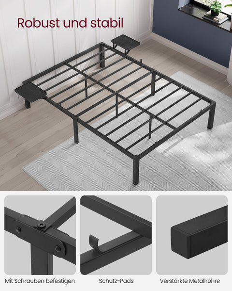 Rootz Classic Black Bed Frame - Metal Frame - Powder-coated - Large Twin Bed - 200cm x 140cm x 41.3cm - Heavy-Duty - Support Beams - 454kg Weight Capacity