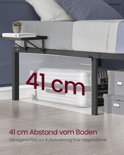Rootz Classic Black Bed Frame - Metal Frame - Powder-coated - Large Twin Bed - 200cm x 140cm x 41.3cm - Heavy-Duty - Support Beams - 454kg Weight Capacity