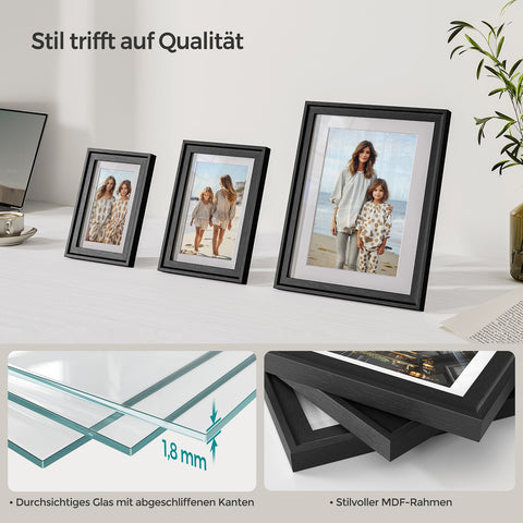 Rootz 7 Piece Ash Black Photo Frame Set - Wall Decor - MDF & Glass - Size 23 x 28 cm, 15.3 x 20.4 cm, 12.8 x 17.9 cm - Lightweight - Mounts & Hooks Included