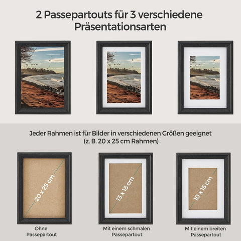 Rootz 7 Piece Ash Black Photo Frame Set - Wall Decor - MDF & Glass - Size 23 x 28 cm, 15.3 x 20.4 cm, 12.8 x 17.9 cm - Lightweight - Mounts & Hooks Included