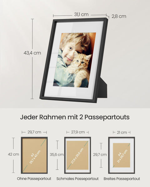 Rootz 3 Piece Set Picture Frames - Photo Frames - Memory Frames - MDF - Glass - 43.4cm x 31.1cm - 2.8cm Thickness
