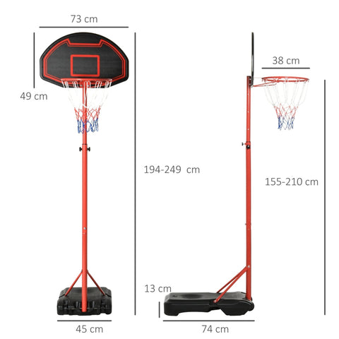 Rootz Basketball Stand - Outdoor Hoop - Weather-Resistant Backboard - Stable Base - Height-Adjustable - 73cm x 49cm x 194-249cm
