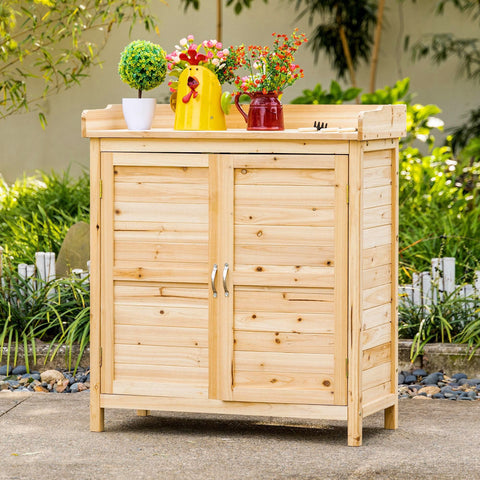 Rootz Garden Shed - Tool Shed - Storage Cabinet - Solid Fir Wood - Pre-Oiled - Durable & Moisture Resistant - 83L x 40W x 92H cm