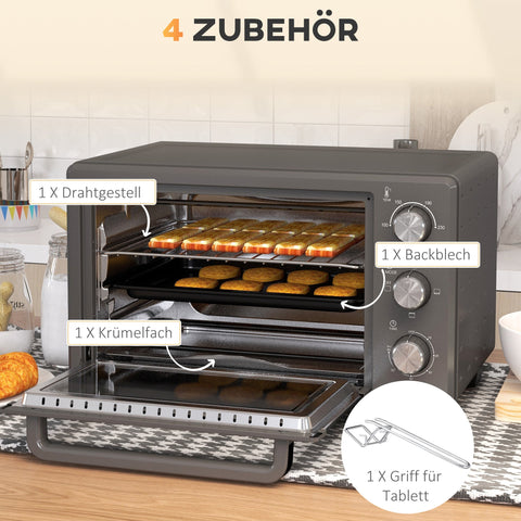 Rootz Mini Oven Toaster - Compact Oven - Countertop Oven - 21L Capacity - Versatile Cooking - Stainless Steel - 46.4cm x 38cm x 28.5cm