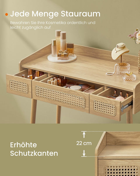 Rootz Dressing Table with Mirror and Lighting - Vanity Set - Makeup Table - Solid Wood Legs - MDF - Oak Beige - 43cm x 90cm x 82cm