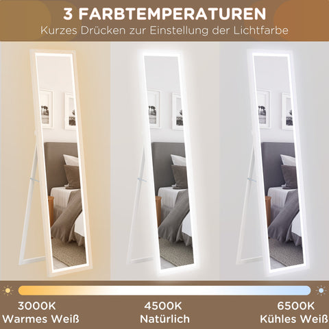 Rootz Full-Length Mirror - Hallway Mirror - Standing Mirror - LED Lighting - Touch Control - 160cm x 40cm