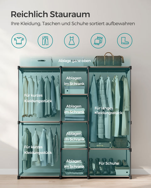 Rootz Open Kledingkast - Kledingrek - Closet Organizer - Stalen frame - Taupe - 182cm x 43cm x 182cm - Heavy Duty - Eenvoudige montage - Ruime opbergruimte