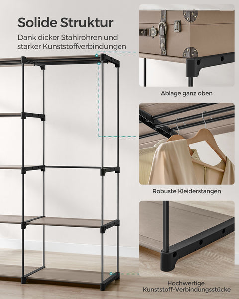 Rootz Open Kledingkast - Kledingrek - Closet Organizer - Stalen frame - Taupe - 182cm x 43cm x 182cm - Heavy Duty - Eenvoudige montage - Ruime opbergruimte