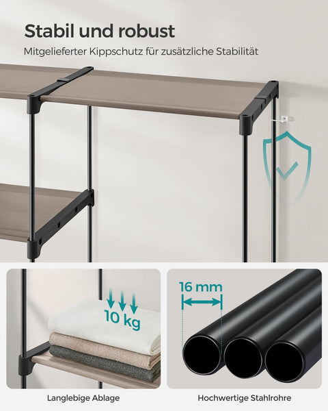 Rootz Open Kledingkast - Kledingrek - Closet Organizer - Stalen frame - Taupe - 182cm x 43cm x 182cm - Heavy Duty - Eenvoudige montage - Ruime opbergruimte