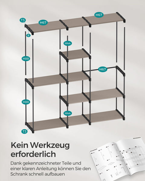 Rootz Open Kledingkast - Kledingrek - Closet Organizer - Stalen frame - Taupe - 182cm x 43cm x 182cm - Heavy Duty - Eenvoudige montage - Ruime opbergruimte