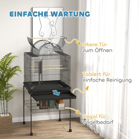 Rootz Mobile Bird Cage - Canary & Budgie Habitat - Durable Metal Mesh - Smooth Mobility - 63cm x 53cm x 144cm