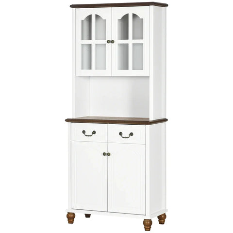 Rootz Kitchen Cabinet - Buffet - 2 Drawers - 2 Cabinet Compartments - Classic Design - White + Dark Brown - 76 x 38 x 182 cm