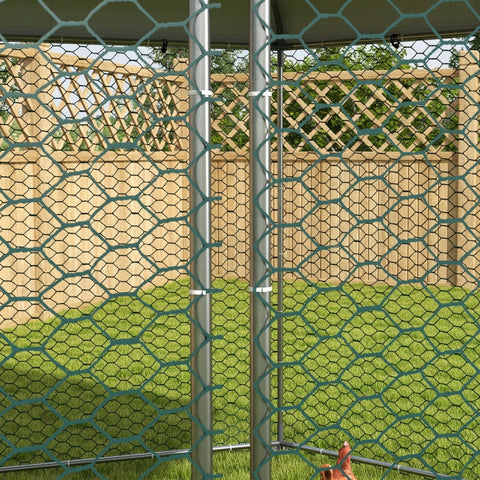 Rootz Chicken Coop Enclosure - Outdoor Poultry Run - Galvanized Steel - Protective Roof - Easy to Access - 400cm x 346cm x 263cm