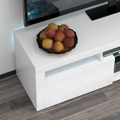 Rootz TV Cabinet - TV Stand - Up to 55 Inches - LED Lighting - Ample Storage - 150 x 38 x 45 cm - High Gloss White