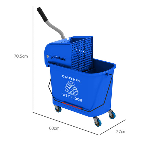 Rootz 20L Mop Bucket with Wringer - Rolling Mop Bucket - Cleaning Trolley - Effortless Movement - 60cm x 27cm x 70.5cm