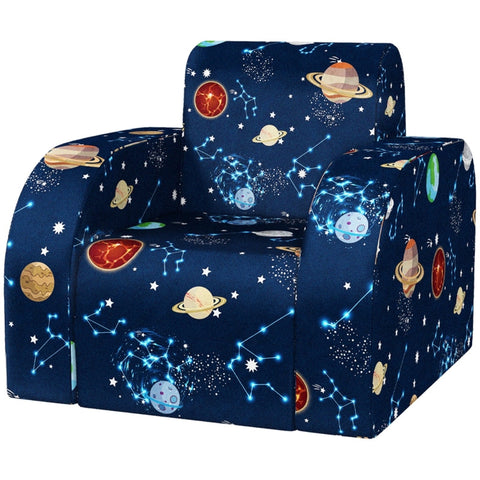 Rootz Kids Foldable Armchair - Children's Sofa - Cozy Bed - Multifunctional - Planet Pattern - Easy to Clean - Blue - Foam/Polyester - 46.5cm x 93cm x 28.5cm