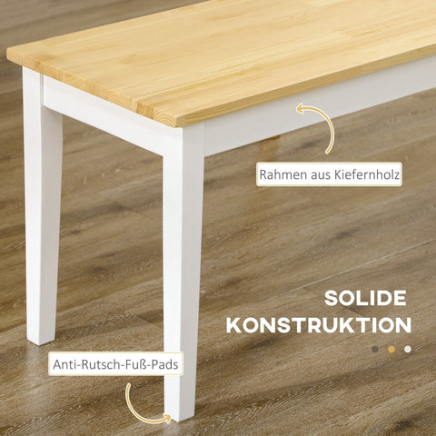 Rootz Wooden 2-Seater Bench - Solid Wood - Lacquered Bench - Natural + White - Sturdy Pine Wood - Minimalist Design - Easy to Care For - 36D x 102W x 45H cm