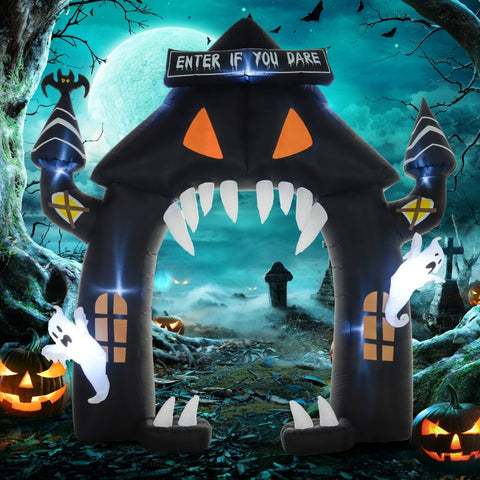 Rootz Inflatable Halloween Archway - Halloween House Arch - LED Lighted Halloween Decoration - 300L x 76W x 300H cm - Polyester - Spooky Design