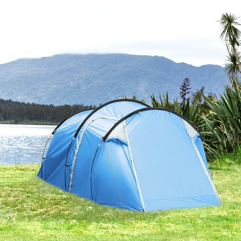 Rootz Campingtent - Pop-up Tent - Voorkamer - Transporttas - Slaapgedeelte - Waterdicht - Draagtas - Polyester - Glasvezel - Lichtblauw - 426L x 206W x 154H cm