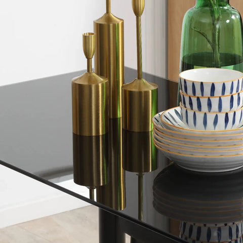 Rootz Dining Group - Dining Table With 4 Chairs - Modern Design - Glass Table - Faux Leather - Black - 120cm x 60cm x 97cm