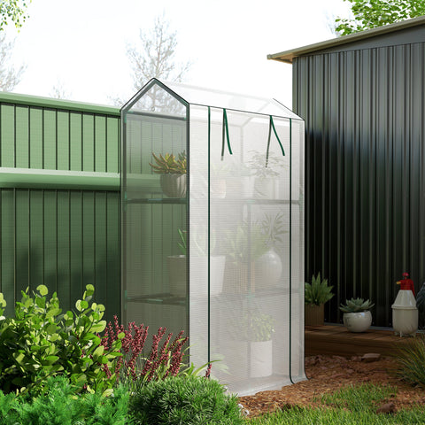 Rootz Greenhouse 3 Tier Shelf - Plant House - Cold Frame - UV Resistant - 100cm x 40cm x 150cm - White