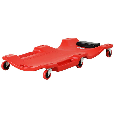Rootz Assembly Roller Board - Headrest - Ergonomic Design - Tool Tray - Oil-resistant - Up To 120 Kg - Robust Plastic - Red - 100L x 48W x 12H cm