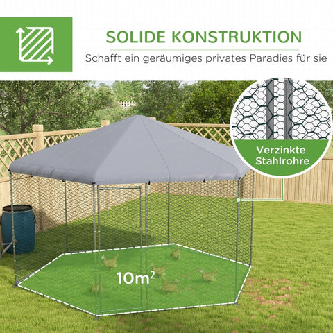 Rootz Chicken Coop Enclosure - Outdoor Poultry Run - Galvanized Steel - Protective Roof - Easy to Access - 400cm x 346cm x 263cm
