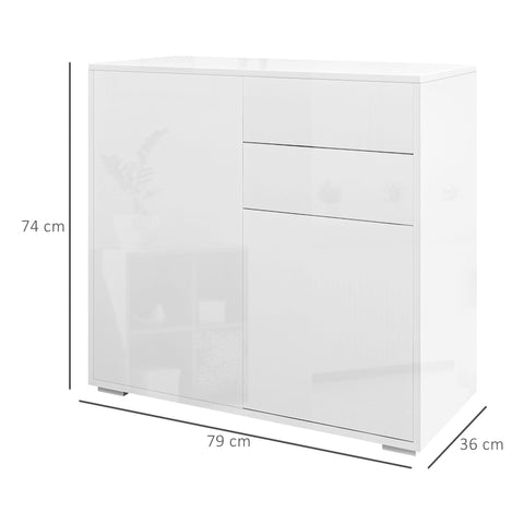 Rootz Chest of Drawers Sideboard - Storage Cabinet - Modern Furniture - Adjustable Shelves - 79 x 36 x 74 cm - Glossy White