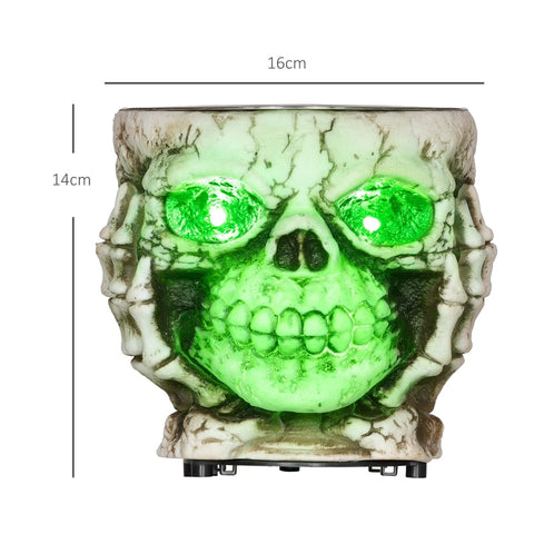 Rootz Halloween Skeleton Candy Bowl - Spooky Decoration - Glowing Green Eyes - Ghostly Howls - Battery Operated - Gray - Plastic - 16cm x 16cm x 14cm