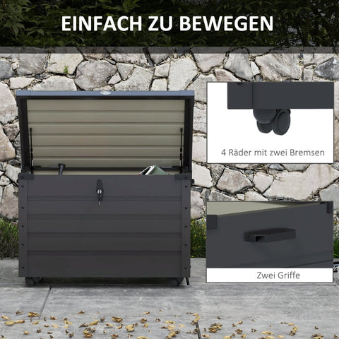 Rootz Outdoor Storage Box - Garden Box - Cushion Box - Weather Resistant - 4 Wheels - 100cm x 62cm x 65cm - Dark Gray