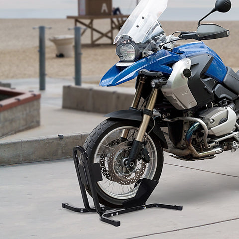 Rootz Motorcycle Jack - Workshop Holder - Wheel Stand - Easy Maintenance - 60cm x 55cm x 43cm - Epoxy Coated Metal - Black