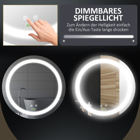 Rootz LED Bathroom Mirror - Wall Mounted Makeup Mirror - Round Vanity Mirror - Adjustable Brightness - Anti-Fog - 50cm x 4.6cm