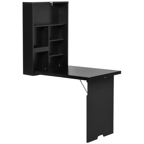 Rootz Wall Folding Table - Wall Desk - Wall Table - Including Writing Board - Space-saving  - MDF - Black - 60 cm x 94.5 cm x 147 cm