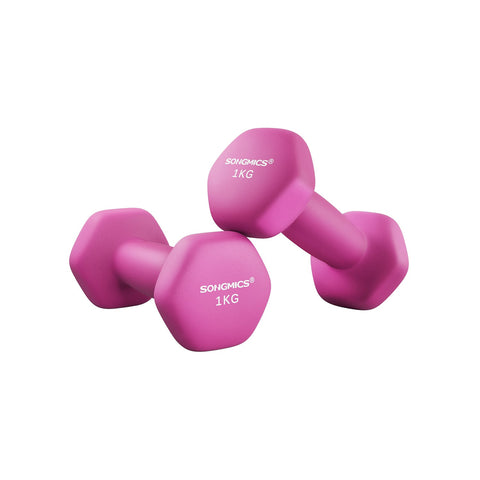 Rootz 2 Piece Set Pink Dumbbells - Cast Iron - Neoprene Coating - Toning - 13.5cm x 6.5cm - 1kg x 2