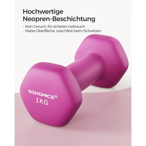 Rootz 2 Piece Set Pink Dumbbells - Cast Iron - Neoprene Coating - Toning - 13.5cm x 6.5cm - 1kg x 2