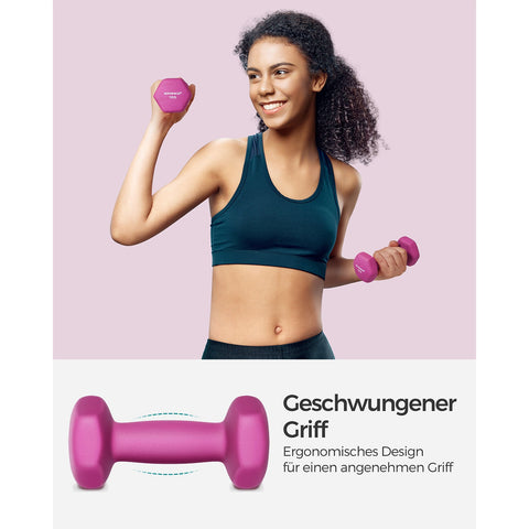 Rootz 2 Piece Set Pink Dumbbells - Cast Iron - Neoprene Coating - Toning - 13.5cm x 6.5cm - 1kg x 2