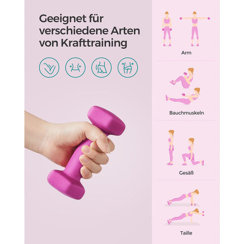 Rootz 2 Piece Set Pink Dumbbells - Cast Iron - Neoprene Coating - Toning - 13.5cm x 6.5cm - 1kg x 2