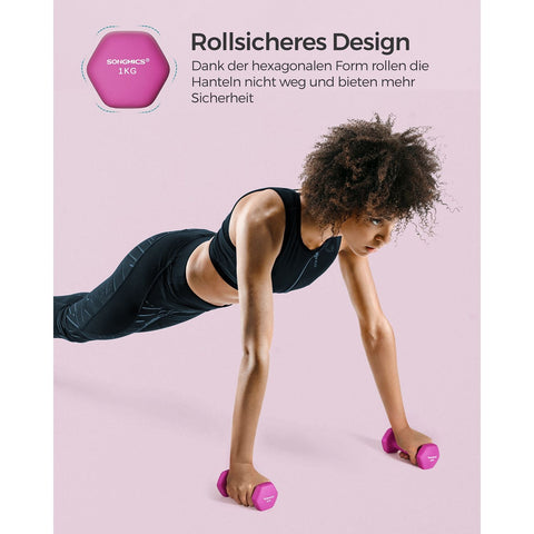 Rootz 2 Piece Set Pink Dumbbells - Cast Iron - Neoprene Coating - Toning - 13.5cm x 6.5cm - 1kg x 2
