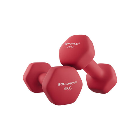 Rootz Neoprene Coated Dumbbells Set - Red Cast Iron Weights - Pair of Hand Weights - Non-Slip Grip - Compact Size - 20.5cm x 9.5cm - 4kg x 2 - Home Gym Equipment