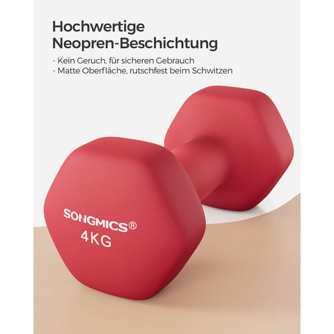Rootz Neoprene Coated Dumbbells Set - Red Cast Iron Weights - Pair of Hand Weights - Non-Slip Grip - Compact Size - 20.5cm x 9.5cm - 4kg x 2 - Home Gym Equipment