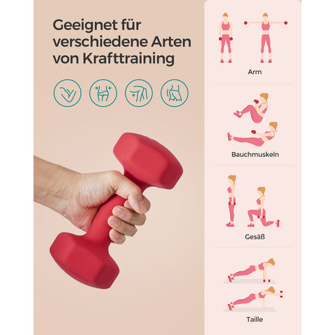 Rootz Neoprene Coated Dumbbells Set - Red Cast Iron Weights - Pair of Hand Weights - Non-Slip Grip - Compact Size - 20.5cm x 9.5cm - 4kg x 2 - Home Gym Equipment