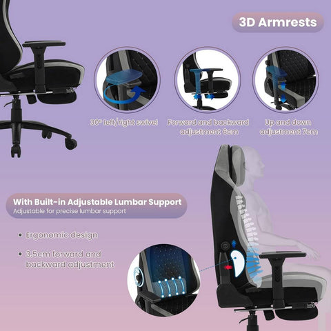 Rootz Ultimate Gaming Chair - Office Chair - Ergonomic Computer Chair - Molded Foam Comfort - Adaptive Lumbar Support - Durable Metal Frame - 55cm x 44cm Seat, 53cm x 78cm Backrest